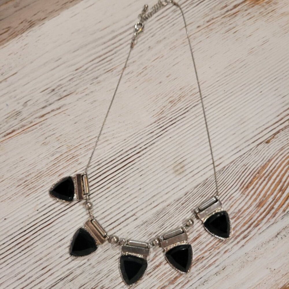 Black / Silvertone Fashion Necklace